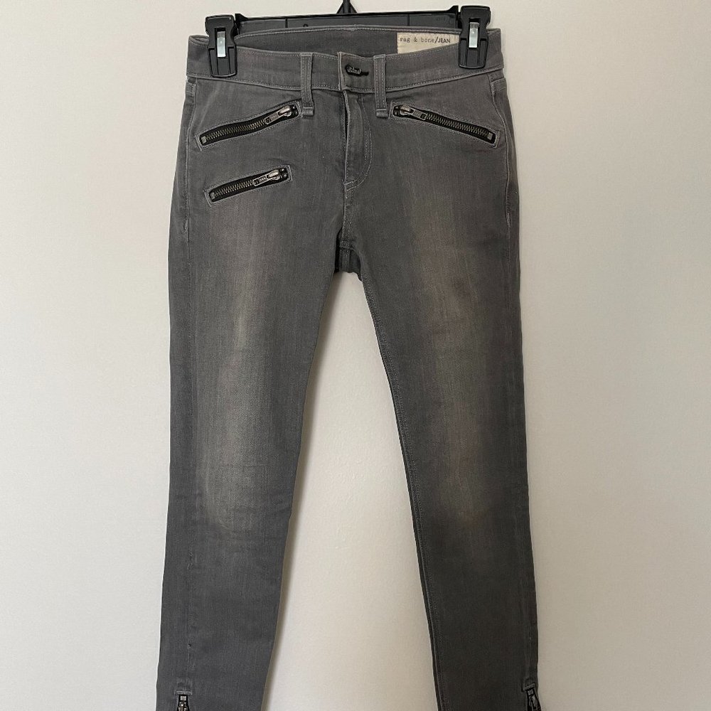 RAG & BONE Gray Skinny Jeans with Zipper Detail - Size 23